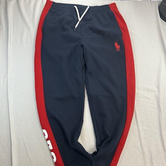 Polo Ralph Lauren Sweatpants Mens Medium Joggers Spell Out Athletic Red Trim - Picture 5 of 10